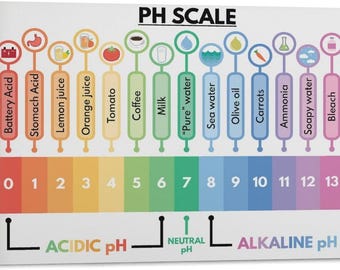 pH Scale Chart Poster, Acidic Alkaline and Neutral Reference Guide, Science Classroom Wall Art, Chemistry Education Decor