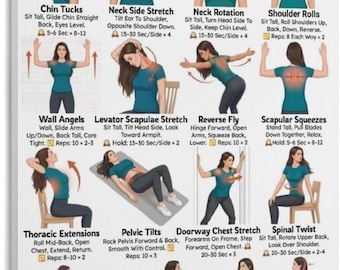Good Posture Exercises Workout Poster Physical Therapy Stretching Guide Fitness Wall Art Print