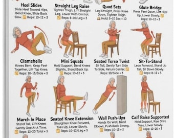 Knee Friendly Exercises Poster, Low Impact Workout Chart, Joint Health Exercise Guide, Senior Fitness Wall Art