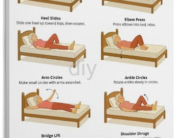 Bed Exercises for Seniors Poster, Elderly Mobility Workout Chart, Senior Fitness Guide, Physical Therapy Wall Art, Healthy Aging Print