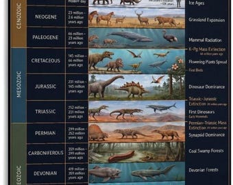 Geological Time Scale Poster, History of Life on Earth Chart, Geology Educational Wall Art, Science Classroom Decor Print