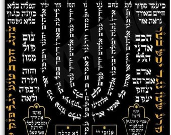Hebrew Menorah Wall Art, Jewish Spiritual Prayer Poster, Kabbalah Inspired Home Decor, Hebrew Scripture Print, Religious Gift