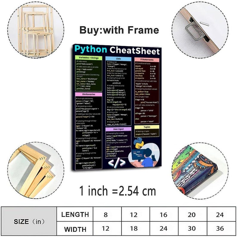 Python Cheat Sheet Poster, Programming Reference Chart, Coding Classroom Wall Art, Computer Science Educational Print image 5