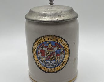 Mini jarra de cerveza vintage Kamp Ferdinand Alemania Occidental Univ Maryland Tapa