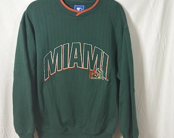 Moletom vintage Starter Miami Hurricanes masculino tamanho médio verde anos 90 NCAA