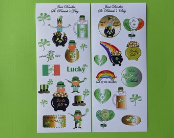 St. Patrick's Day Sticker Sheet: Leprechaun, Shamrock, Pot of Gold