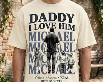 Vintage Daddy I Love Him Shirt Personalized Dad Photo Shirt, Custom Picture Tee For Dad, Father's Day Gift, Unique Family Gift, Unisex Tee