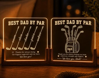 Personalized Golf Dad Night Light – Custom Kids Names Acrylic LED Lamp, Best Dad By Par Gift, Father's Day Gift for Dad