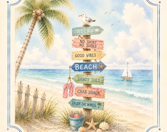 Beach Sign Watercolor Mahjong Mat