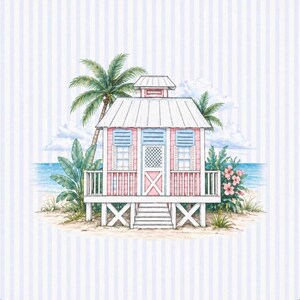 Coastal Beach Cottage Mahjong Mat pink/small stripes