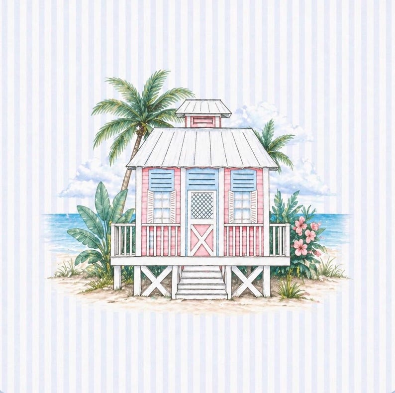 Coastal Beach Cottage Mahjong Mat pink/small stripes