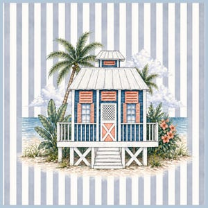 Coastal Beach Cottage Mahjong Mat blue/large stripes
