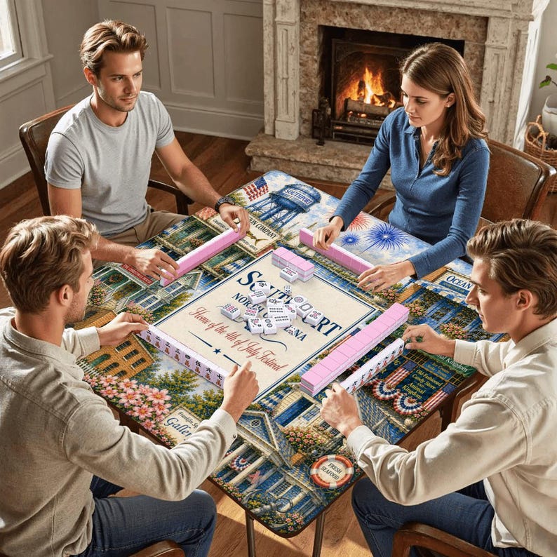 Southport, North Carolina Coastal Illustration Mahjong Mat Design bild 5