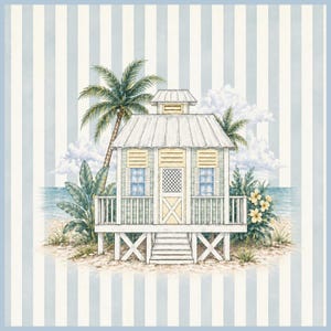 Coastal Beach Cottage Mahjong Mat green/large stripes