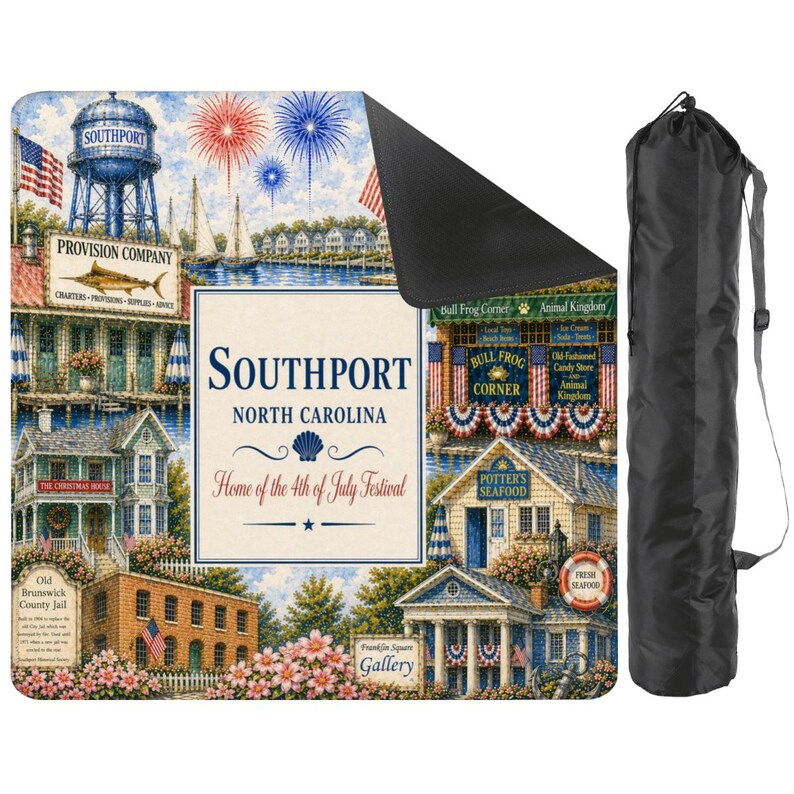 Southport, North Carolina Coastal Illustration Mahjong Mat Design bild 2