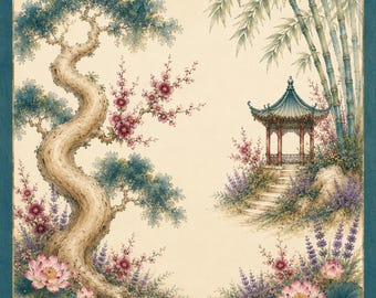 Oak & Palm Co Lotus and Pavillion Mahjong Mat