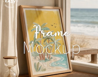 Portrait Frame Mockup, Portrait Frame By The Window, Vertical Wooden Frame Mockup, DIN A, Photoshop Photopea Template (Digital Download)