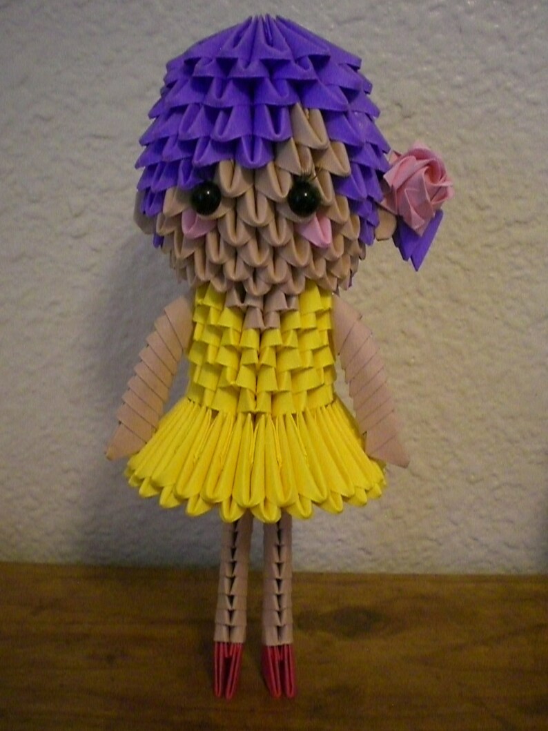 3D Origami doll with yellow dress | Etsy