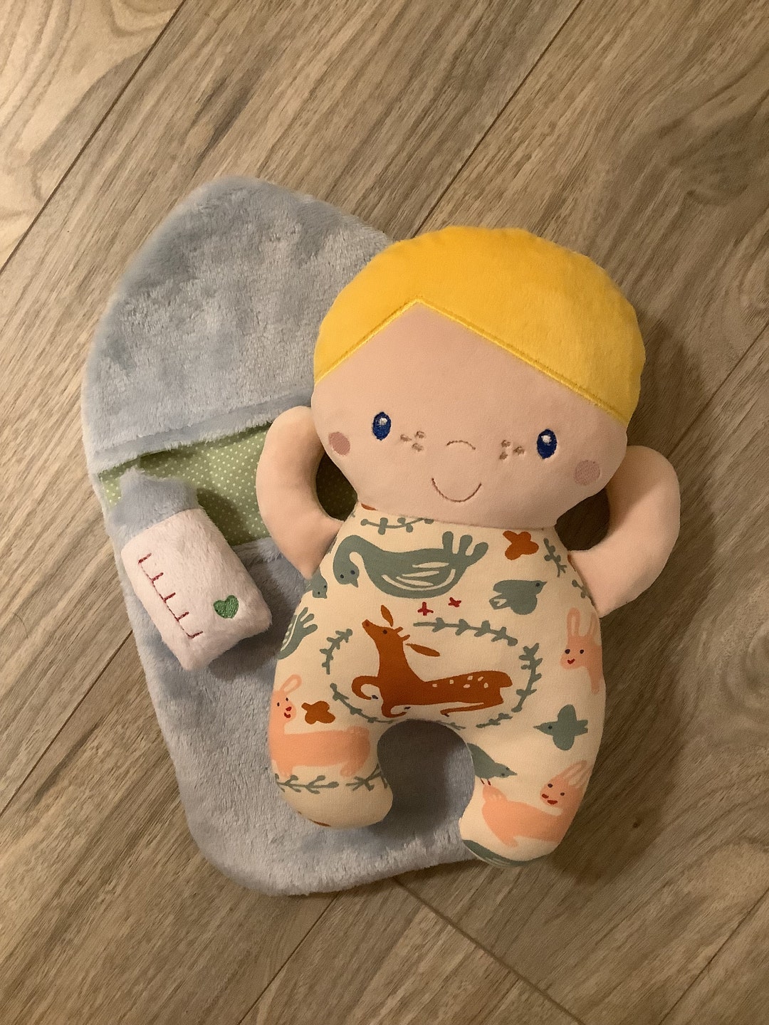 Handmade Baby Doll in Sleeping Bag, Yellow Hair and Blue Eyes, 11 Inch ...