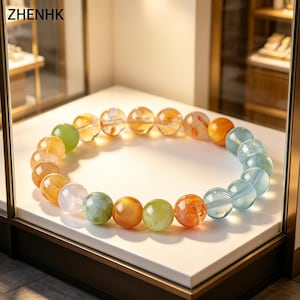 Spring Color Natural Stone Beaded Bracelet, Multicolor Pastel Stackable Jewelry, Handmade Stretch Wristwear