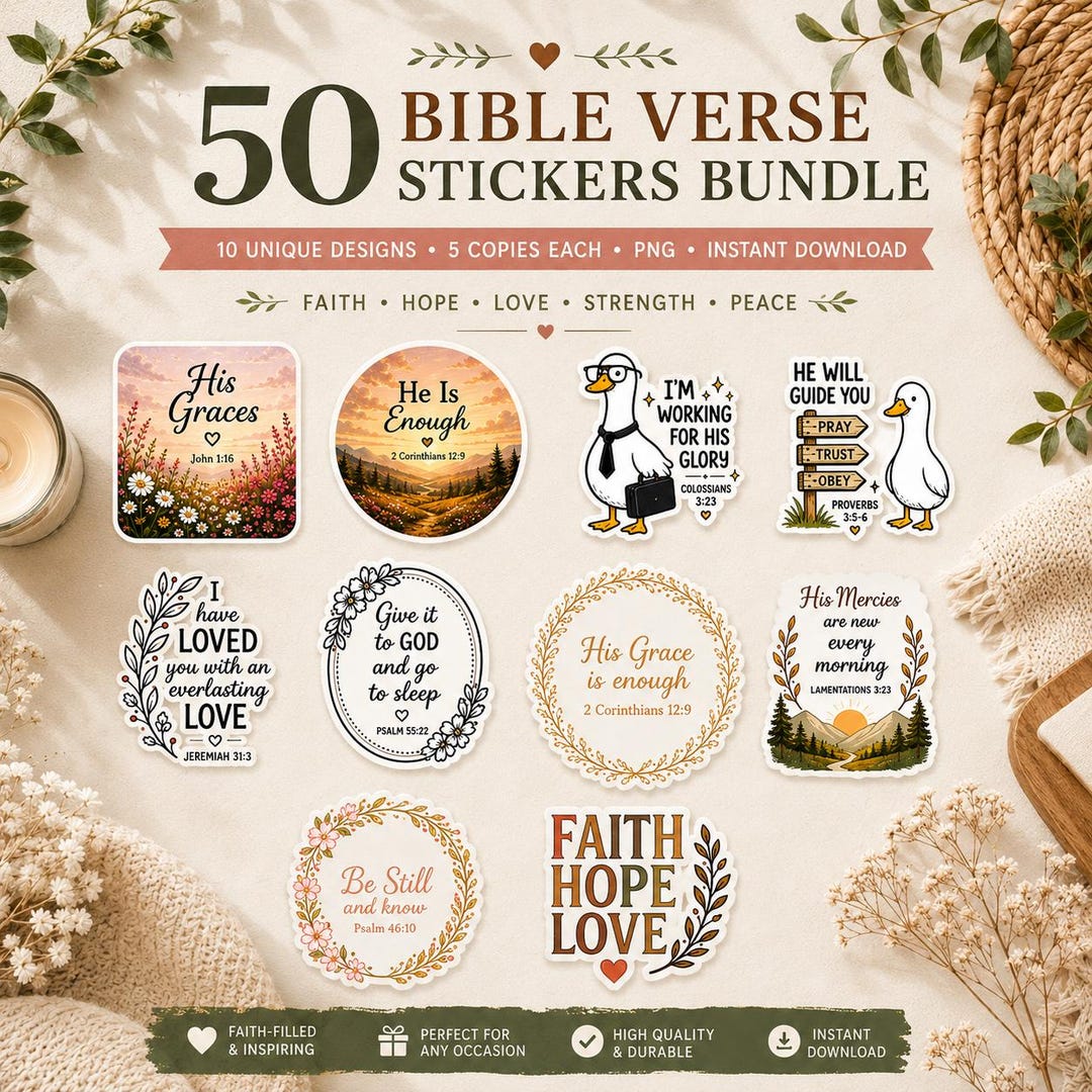50 Christian Stickers Bible Verse Bundle Faith Encouragement Pack ...