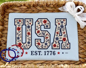 Bandiera USA floreale PNG: design patriottico del 4 luglio, design per sublimazione del 4 luglio, America Coquette PNG, PNG patriottico, PNG femminile
