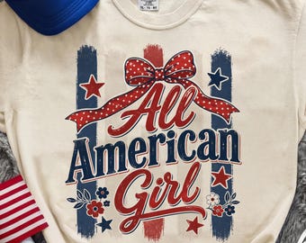 Ragazza americana a righe retrò con fiori PNG, American 250, 4 luglio PNG, Terra dei liberi, Dio benedica gli Stati Uniti PNG, Patriottico, Rosso Bianco Blu