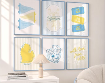 Juego de 6 láminas decorativas personalizadas para dormitorios universitarios / Decoración personalizada para habitaciones de residencia / Regalo para chicas universitarias / Póster imprimible de descarga digital / Vuelta al cole