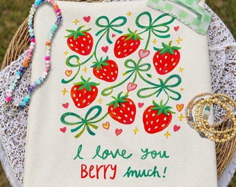 I Love You Berry Much PNG, Strawberry Pun Shirt, Preppy Collage Summer Png, Design,Summer Vacation Png