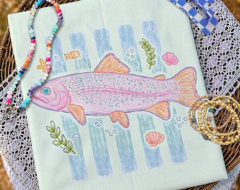 Striped Trout Png, Preppy Fish PNG, Summer Fishing Trip Png, Whimsy Png, Trendy Girly Png, Fish Stripes Png, Lake Days Png, Trout Fish Png