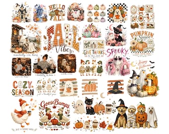 Pacchetto PNG autunnale con oltre 40 disegni, Pacchetto sublimazione stagione zucca, PNG fiocco autunnale civettuolo, Design maglietta zucca fresca di fattoria, Raccolto autunnale