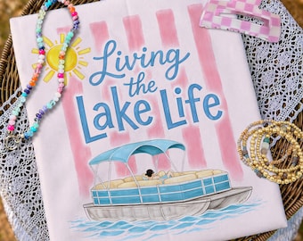 Living the Lake Life Png, Striped Lake Life Png, Retro Pontoon Boat Png, Preppy Summer Lake Png, Lake Trip Design Png, Summer Vacation Png
