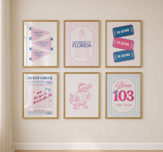 Custom College Dorm Wall Art Set of 6 | Personalized Dorm Room Decor | College Girl Gift | Digital Download Printable Poster | Back to Schoo