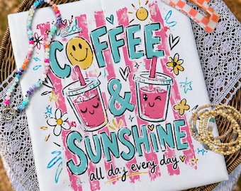 Iced Coffee And Sunshine PNG, Summer Coffee Lover Quote, Aesthetic Summer Digital Download