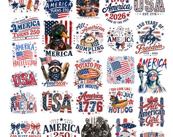 Retro 250th Anniversary USA PNG Bundle of 25: 4th Of July Png 1776-2026 Png, Independence Day Png, Patriotic Coquette (Digital Download)