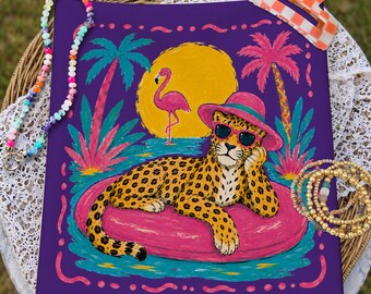 Preppy Summer PNG Viral Summer PNG Girly Beach Tee Retro Leopard Shirt Design Cute Summer Colorful Summer Vibes png Sublimation