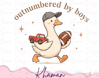 Outnumbered by Boys Duck Png, Funny Mom Shirt with Football and Truck Design, Happy Mother's Day Dear Mama Png, Trendy Mother's Day Gift