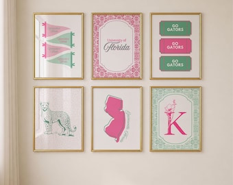 Juego de 6 láminas decorativas personalizadas para dormitorios universitarios / Decoración personalizada para habitaciones de residencia / Regalo para chicas universitarias / Póster imprimible de descarga digital / Vuelta al cole