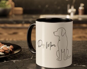Minimalist Illustration Dog Mug, Color Accent Dog Mom Coffee Cup, Gift for Dog Mom