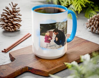 Personalized Father's Day Photo Mug | Custom Photo Mug with Watercolor Accent 15oz