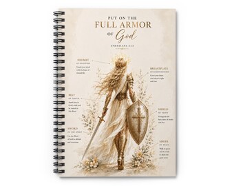 Goldene Rüstung Gottes Journal, christliches Notizbuch, Epheser 6:11 Bibelstudienblatt, Gebetstagebuch, Glaubensgeschenk für Frauen