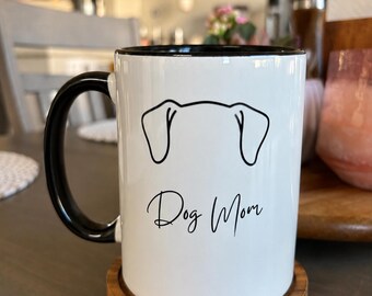 Minimalist Line Art Coffee Cup, Dog Ear Outline Mug, Gift for Dog Mom