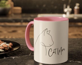 Cat Mom Mug, Silhouette Cat Coffee Cup, Gift for Cat Lover