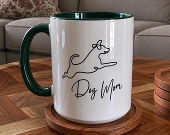 Minimal Line Art Dog Mom Mug, Color Accent Dog Mom Coffee Cup, Gift for Dog Mom