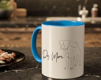 Pit Bull Minimalist Outline Mug, Color Accent Dog Mom Coffee Cup, Gift for Dog Lover