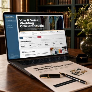 Planificador de ceremonias de boda, creador de guiones para ceremonias y estudio de gestión del flujo de trabajo del cliente.