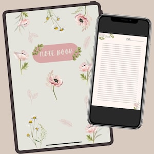 Digital Olive and Blush Floral Notebook, Vintage flower cover, Digital notebook for good notes app.