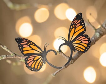 Monarch Butterfly Ear Climber – Hand Painted Wooden Ear Cuff – Adult & Children's Sizes