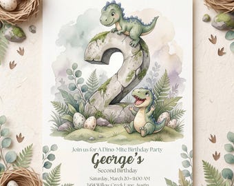 Dinosaur 2nd Birthday Invitation Editable Template, Two Rex Birthday Invite, Dino Birthday Party Invitation, Dinosaur Party Invite, Canva