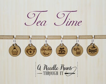 Tea Set Stitch markers set, tea lover, knitter gift. cupcake stitch marker. Tea time stitch marker set.  Tea Crochet Progress Keepers